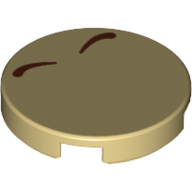 Деталь LEGO Tile Round 2 x 2 with Bottom Stud Holder with Two Reddish Brown Lines (Bowser Nostrils) Print, Песочный