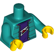 Деталь LEGO Torso Jacket, Dark Purple Undershirt, Zipper Print, Dark Turquoise Arms, Yellow Hands, Темно-бирюзовый