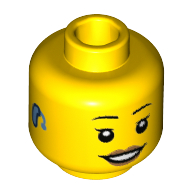 Деталь LEGO Minifig Head, Thin Eyebrows, Eyelashes, Smile, and Hearing Aid Print, Желтый