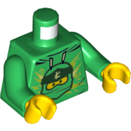Деталь LEGO Torso Hoodie with Ninjago Lloyd Head Print, Green Arms, Yellow Hands, Зеленый