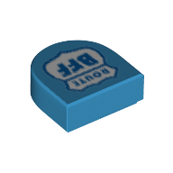 Деталь LEGO Tile 1 x 1 Half Circle with Shield, Dark Azure 'Route BFF' print, Темно-лазурный