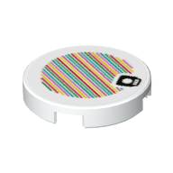 Деталь LEGO Tile Round 2 x 2 with Bottom Stud Holder and Mushroom and Barcode Print (Sticker), Белый