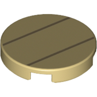 Деталь LEGO Tile Round 2 x 2 with Bottom Stud Holder with Two Dark Tan Lines Print, Песочный