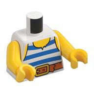 Деталь LEGO Torso Tank Top with Blue and White Stripes, Belt Print, Yellow Arms and Hands, Белый
