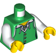 Деталь LEGO Torso Vest with White Laces Print, White Arms, Yellow Hands, Зеленый