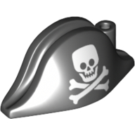 Деталь LEGO Minifig Hat Pirate Bicorne with Skull & Bones print, Черный