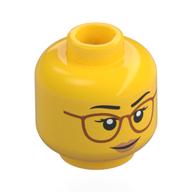 Деталь LEGO Minifig Head, Dark Orange Glasses, Peach Lips, Smile / Concerned Print, Желтый