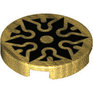 Деталь LEGO Tile Round 2 x 2 with Bottom Stud Holder and Black Shuriken Print, Жемчужно-золотой