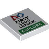 Деталь LEGO Tile 2 x 2 with 'FIRST LEGO LEAGUE EXPLORE' print, Белый