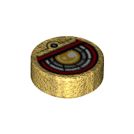 Деталь LEGO Tile Round 1 x 1 with Yellow, White Light Bluish Grey and Dark Red Circles print, Жемчужно-золотой