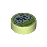 Деталь LEGO Tile Round 1 x 1 with Bicycle In Green Circle print, Желто-зеленый