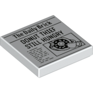 Набор LEGO Tile 2 x 2 with Groove with Newspaper with 'The Daily Brick' and 'DONUT THIEF STILL HUNGRY' Print, Белый
