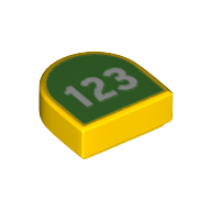 Tile 1 x 1 Half Circle with Green Field, White '123' print