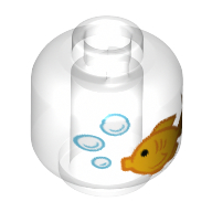 Деталь LEGO Minifig Head (No Face), Gold Fish / Fish Bowl print, Прозрачный бесцветный