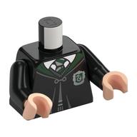 Деталь LEGO Torso Robe Clasped with Dark Green Trim and Slytherin Crest over Sweater, Dark Green Striped Tie Print, Black Arms, Light Flesh Hands, Черный