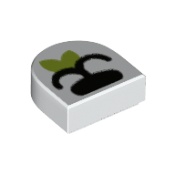 Деталь LEGO Tile 1 x 1 Half Circle with Black Snout, Leave print, Белый