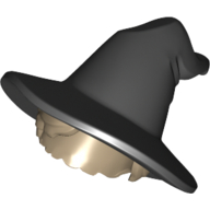 Деталь LEGO Minifig Hair with Floppy Witch Hat with Short Hair, Dark Tan Pattern, Черный