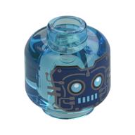 Деталь LEGO Minifig Head Robot, Dark Blue Face with Wires and Circuitry, Azure Eyes and Mouth Print, Прозрачный светло-голубой