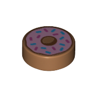 Деталь LEGO Tile Round 1 x 1 with Pink Donut print, Средне-темный телесный