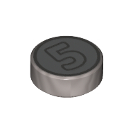 Деталь LEGO Tile Round 1 x 1 with '5' Coin print, Матовый серебристый