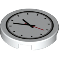 Деталь LEGO Tile Round 2 x 2 with Bottom Stud Holder with Clock with Red Second Hand Print, Белый