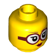 Деталь LEGO Minifig Head Shirley Keeper, Dark Orange Eyebrows, Red Glasses, Red Lips, Beauty Mark Print, Желтый