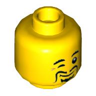 Деталь LEGO Minifig Head, Right Eye Winking, Long Moustache Print, Желтый