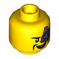 Деталь LEGO Minifig Head The Mechanic, Monocle with 3 Azure Dots, Big Grin Print, Желтый