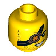 Деталь LEGO Minifig Head Ronin, Stubble, Black/Copper/Orange Eye Patch with Copper Eyepiece Print, Желтый