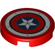 Tile Round 2 x 2 with Bottom Stud Holder with Captain America Star Shield with Rivets Print