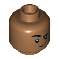 Деталь LEGO Minifig Head Kingo, Thick Eyebrows, Smile, Open Mouth / Closed Mouth with Raised Right Eyebrow Print, Средне-темный телесный