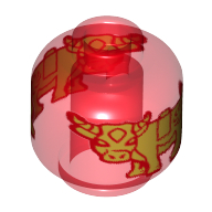 Деталь LEGO Minifig Head (No Face), Gold Bull print, Прозрачный красный