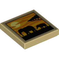 Набор LEGO Tile 2 x 2 with Groove and Elephants Silhouette, Sunset print, Tan