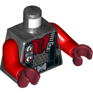 Деталь LEGO Torso Wetsuit with Black Straps and Gauges Print, Red Arms, Dark Red Hands, Жемчужный титановый