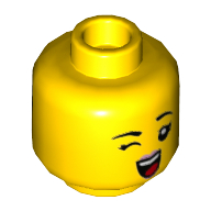 Деталь LEGO Minifig Head Mei, Peach Lips, Dark Turquoise Device on Left Eye / Winking Right Eye Print, Желтый