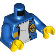 Деталь LEGO Torso Jacket, Open with Zipper and White Undershirt Print, Blue Arms, Yellow Hands, Голубой