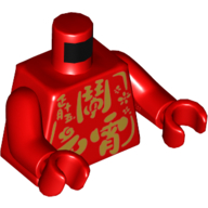 Деталь LEGO Torso with Gold Mandarin Print, Red Arms, Red Hands, Красный