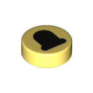 Деталь LEGO Tile Round 1 x 1 with Black Bell print, Ярко-светло-желтый