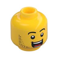 Деталь LEGO Minifig Head Dynamo Doug, Beard Stubble, Raised Eyebrows, Large Open Mouth Smile Print, Желтый