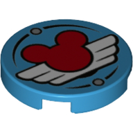 Tile Round 2 x 2 with Bottom Stud Holder and Pilot Wings with Mickey Mouse Logo Print
