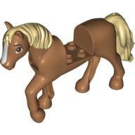 Деталь LEGO Animal, Horse with Raised Leg, Tan Mane and Tail, White Blaze print, Средне-темный телесный