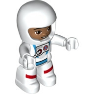 Деталь LEGO Duplo Figure with Helmet White, Astronaut Suit White, Dark Flesh Face print, Белый