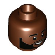 Деталь LEGO Minifig Head Karamo, Thick Eyebrows, Beard, Smile Showing Teeth Print, Красно-коричневый