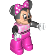 Деталь LEGO Duplo Figure Minnie Mouse with Bright Pink Top with White Spots and Black Arms - Dark Pink Legs, Ярко-розовый