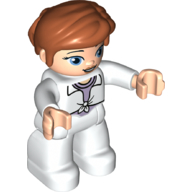 Деталь LEGO Duplo Figure with Thick Short Hair Combed over Forehead and Bun Dark Orange, White Legs, White Lab Coat, Lavender Shirt, Белый