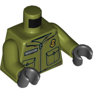 Деталь LEGO Torso Coat, Pockets, Zipper, Gold Badge Print, Olive Green Arms, Black Hands, Оливковый