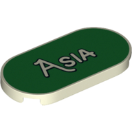 Деталь LEGO Tile Round 2 x 4 with 'Asia' on Green Background print, Светящийся в темноте белый