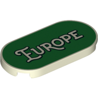 Деталь LEGO Tile Round 2 x 4 with 'Europe' on Green Background print, Светящийся в темноте белый