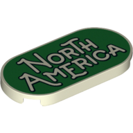 Деталь LEGO Tile Round 2 x 4 with 'North America' on Green Background print, Светящийся в темноте белый