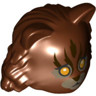 Деталь LEGO Minifig Mask, Cat with Dark Tan Snout, Dark Brown Streak print, Красно-коричневый